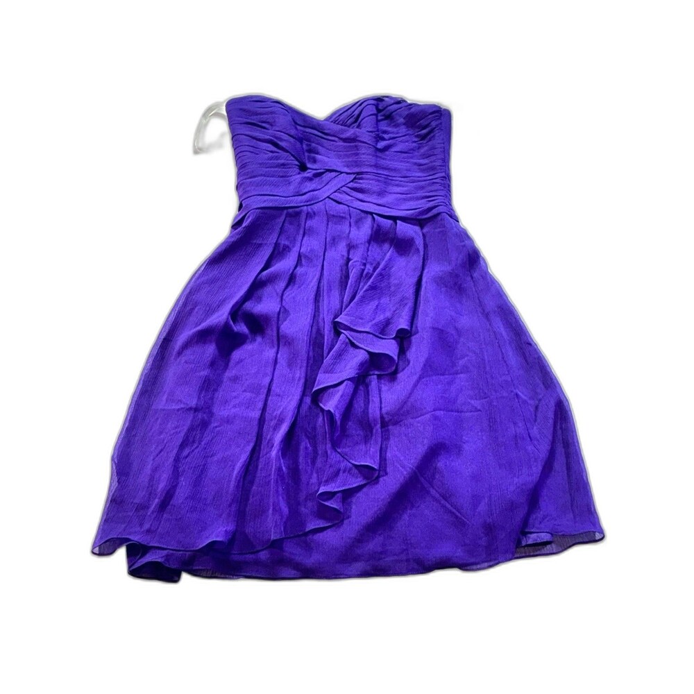 David’s Bridal F14847 Size 2 NWT Violet Strapless Crinkle Chiffon Cascade Dress